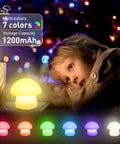 Rechargeable Mushroom Night Light with Tap and Remote Control cordless multicolor LED nightlight in a cozy bedroom setting