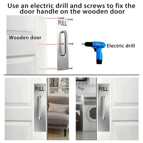16 Inch Stainless Steel Door Handle Pull And Push Plate Kit With Screws Heavy Duty Gate Handle Bar For Home Office Warehouse Public Fits Wooden Or Composite Doors Brushed Silver on wooden door