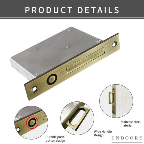 Recessed Finger Flush Pulls With Edge Pull Antique Brass 6 Inch Pop Up Pull for pocket doors and sliding barn doors.