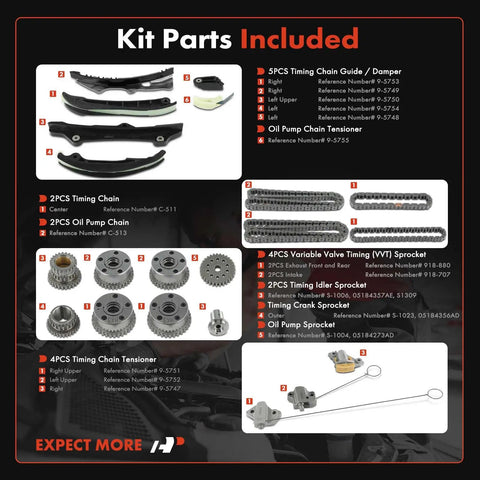 Kit parts for Engine Timing Chain Kit With Sprocket Tensioner And Guide For Jeep Grand Cherokee Wrangler Dodge Grand Caravan Charger