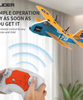 Hand holding remote controlling Retro Biplane RC Plane For Kids And Adults With Two Point Four GHz Remote Control Auto Balance
