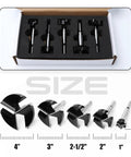 Top Tier 5 Piece Carbide Tipped Forstner Drill Bit Set Featuring Triple Flute Tungsten Steel Construction Cut sizes from 1 to 4 inches