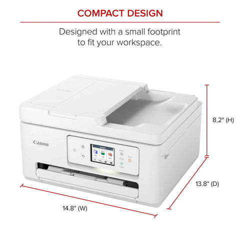 Straight Up Plug And Play All In One Printer For Home Office With Fast Print Copy Scan Built In Easy Setup And Reliable Wireless Inkjet That Handles Documents And Photos Like A Champ, compact design and dimensions displayed.