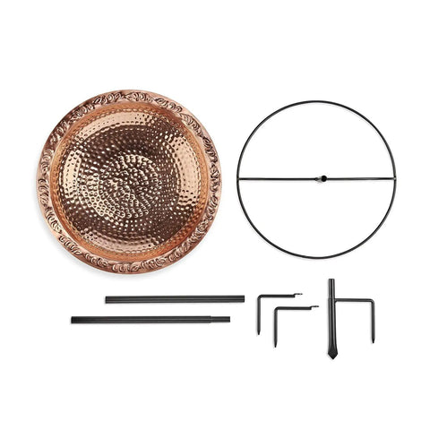 Components of Copper Bird Bath With Garden Pole 18 Inch Diameter Basin Polished Copper Finish Rustproof Outdoor Bird Bath 2 Inch Deep Basin