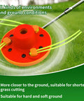 Universal Weed Eater Head With 12pc 11in.095 Triangle Trimmer Line for Easy Install, shown trimming grass close-up.