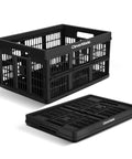 Foldable 45L Collapsible Utility Crate Heavy Duty Plastic Storage Box With 66 lb Capacity shown open and flat in Obsidian color