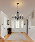 Black 6 Light Farmhouse Chandelier For Dining Room 22.4 Inch With E12 Base Industrial Ceiling Light Fixture in hallway