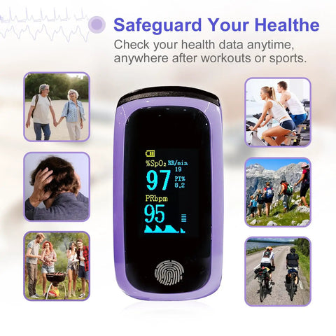 On The Go Handy Finger Pulse Oximeter With Respiration Rate Accurate SpO2 PR And PI Monitor Portable Fingertip O2 Meter with display.