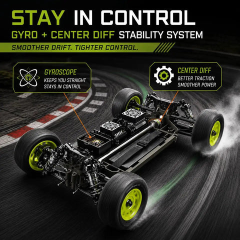 Diagram of One Twelfth Scale RC Short Course Truck With Gyro And Center Differential For Adults, showing frame and components.