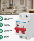 DC Miniature Circuit Breaker DZ47 63Z 500V 2 Poles 50A For Battery And Solar PV DC Systems in a home setting with features listed