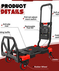 2 In 1 Folding Hand Truck Dolly Cart Heavy Duty Moving Carrier With 4 Foldable Wheels And Telescoping Handle 330lbs Capacity Red details