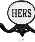 His And Hers Cast Iron Towel Hooks Set Of 2 For Wall Or Door Rustic Farmhouse Decor Dual Hooks "HERS" 4x4.5 inches