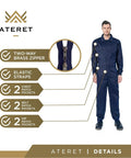 Lightweight Flame Resistant Coverall, 7 Oz 100 Percent Cotton FR Treated, Navy Blue, Large, NFPA 2112 Compliant, ASTM F1959 Certified