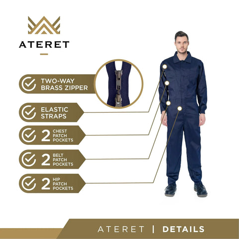 Lightweight Flame Resistant Coverall, 7 Oz 100 Percent Cotton FR Treated, Navy Blue, Large, NFPA 2112 Compliant, ASTM F1959 Certified