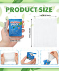 Dimensions of 100 Pack Lead Remover Wipes for Shooting Ranges and Industrial Cleaning, individually wrapped, shown in inches and cm.