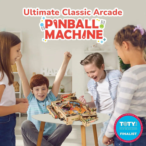 Kids playing with DIY Pinball Machine For Kids 8 To 14, Arcade Grade, No Screen STEM Toy That Builds Confidence, Creativity.