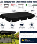 Heavy Duty Patio Swing Canopy Replacement Top Waterproof Windproof UV Resistant Rip Proof Garden Cover Fits 75x45 Or 85x45 Outdoor Swing Seats For Yard Porch Park
