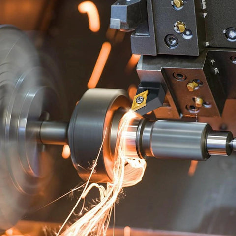 Installed CHAWNIAO indexable lathe turning tool with 1/2-in shank and carbide insert cutting on rotating workpiece