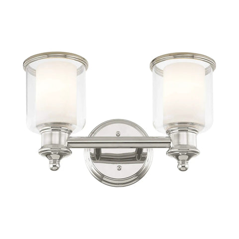 Transitional Two Light Bath Vanity Light In Polished Nickel Finish From Middlebush Collection, 14.5 Inch Wide Wall Mount
