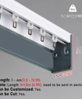 Two In One Sliding Barn Door Track Rock Solid Aluminum Build With Smooth As Butter Gliders For Whisper Quiet Bedroom Curtains Fresh Green Cuttable Ceiling Rail Super Simple Diy Install, close-up of adjustable guide track with measurements.
