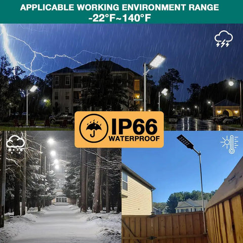 1000W Solar Street Light 80000LM Dusk To Dawn Outdoor Flood Lights Waterproof Security Lighting in various weather conditions