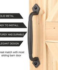 10 Inch Heavy Duty Barn Door Pull Handle Matte Black Solid Metal Sliding Door Hardware installed on wooden door