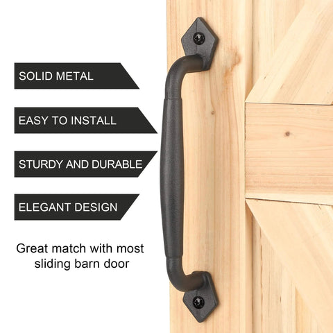 10 Inch Heavy Duty Barn Door Pull Handle Matte Black Solid Metal Sliding Door Hardware installed on wooden door