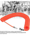 Heavy Duty Coiled Pneumatic Air Hose Reel That Retracts Like Magic To Tidy Up Workshop Messes Real Fast Plus Fits Most Standard Compressor Tools Like A Dream With Flexible Spiral Tube And Easy Plug Connections For Top Notch Airflow, orange coiled hose with metal fittings for machine cleaning