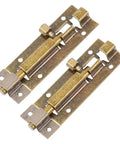 Heavy Duty Stainless Steel Rust Resistant Snap Lock For Door Gate Garage And Shed With Padlock Hole For Badass Barn Security Built Tough To Keep Your Spot Secure Zero Drama, showing two bronze sliding snap latches.