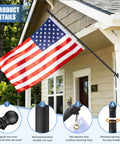 Flag Pole Kit With 3x5 USA Flag 6Ft Heavy Duty Steel Tangle Free Flagpole For Outdoor Home Display With Aluminum Bracket