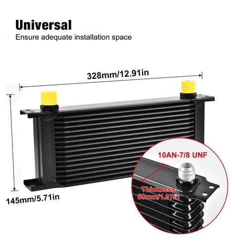 16 Row Oil Cooler Kit Universal Aluminum Black For Transmission And Engine Cooling 10AN Lines Fits Most Vehicles