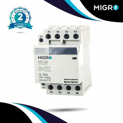 Four Pole 60 Amp AC Contactor With 110 120V Coil, Normally Closed, side view showing terminals and enclosed contacts