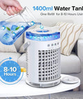 Three In One Portable Evaporative Air Cooler With 1400ml Water Tank Three Speeds Three Wind Modes Seven Color LED Lights Timer Small Personal Air Conditioner White in home