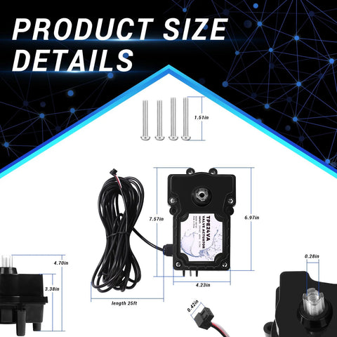 Front view of black 24V pool valve actuator with 25 ft wiring harness and mounting hardware