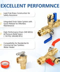 Heavy Duty 3/4 Inch Tankless Water Heater Valve Kit With Pressure Relief Valve And Full Port Ball Valves For Gas Plumbing Lead Free Brass No Sweat Setup Real Deal Performance 20 Pack brass valves with quick-release drain system.