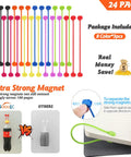 Magnetic Cable Ties 24 Pack 7 Inch Reusable Silicone Twist Ties With Strong Magnets Cute Cloud Design Assorted Colors Display