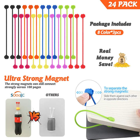 Magnetic Cable Ties 24 Pack 7 Inch Reusable Silicone Twist Ties With Strong Magnets Cute Cloud Design Assorted Colors Display