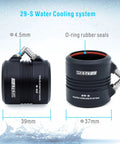 Close-up of RC motor 29-S water cooling system with measurements, compatible with 2948 4800KV Brushless RC Boat Motor.