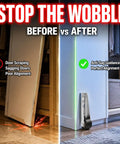 Before and after of Heavy Duty Vertical Door Rollers Fix Drooping Sliding Doors Bottom Wheel Kits, showing alignment improvement.
