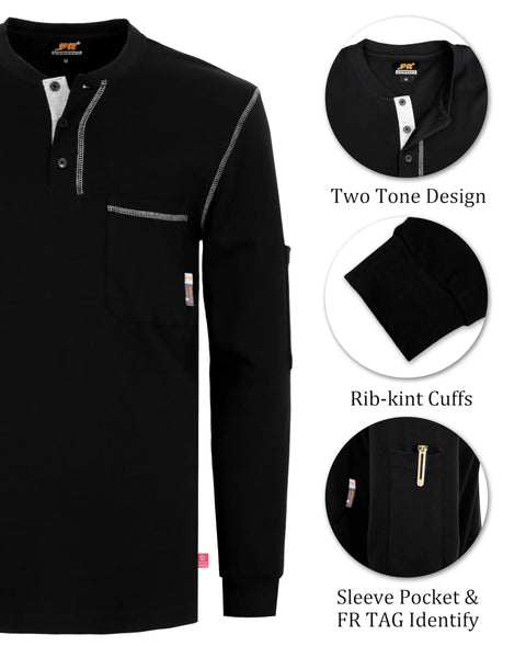 American Made Style Heavy Duty Long Sleeve Fr Work Henley Shirt For Men Built Different 7 Oz Flame Resistant with tool pocket
