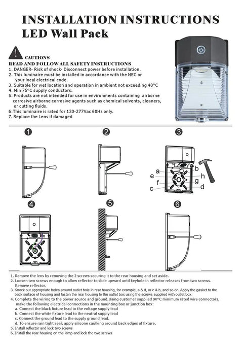 Installation instructions for Two Pack 26W LED Wall Pack Light Outdoor Dusk To Dawn Photocell Auto On Off 3000 Lumens