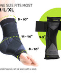 360 Degree Ankle Brace With Adjustable Straps For Men And Women One Size Fits Most, shown on foot and flat view, black color.