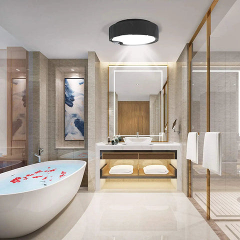 Modern bathroom with Battery Operated Motion Sensor Ceiling Light Wireless LED 7.4 Inch With All Day And Night Modes 300LM