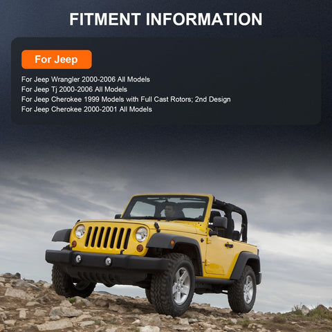 Yellow Jeep Wrangler on rocky terrain, fitment information for Front Wheel Bearing And Hub Assembly 513158 Kit 5 Lug Without ABS Beefed Up
