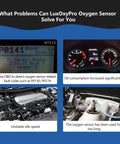 Dashboard and diagnostics showing issues fixed by Oxygen O2 Sensor Upstream And Downstream Drop In Replacement Kit For Kia Forte Optima Rondo Sorento Sportage And Hyundai Santa Fe Sonata Tucson 2.0L 2.4L 2009 Through 2016 2 Pack