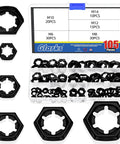 Must Have 105 Piece M6 M8 M10 M12 M14 Lock Nut Set With Internal Tooth Star Lock Nuts, 65Mn Steel Push On External Rings Kit