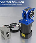Solid 120W AC Worm Gear Motor Featuring Massive 18Nm Torque And A Smooth Variable Speed Controller For Adjustable 90-1600Rpm Operation Plus Tough Aluminum Build For Heavy Duty Industrial Jobs That Last with speed control unit.