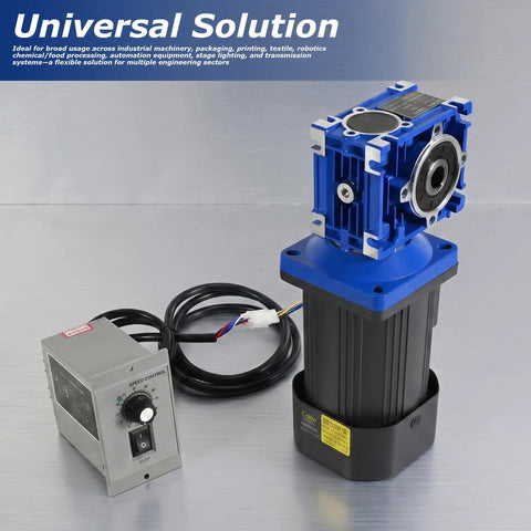 Solid 120W AC Worm Gear Motor Featuring Massive 18Nm Torque And A Smooth Variable Speed Controller For Adjustable 90-1600Rpm Operation Plus Tough Aluminum Build For Heavy Duty Industrial Jobs That Last with speed control unit.