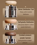 58 Mm Espresso Tamper Kit With Fine Wdt Needle Tool And Gravity Distributor, showing stirrer, self-gravity, and constant pressure tools.