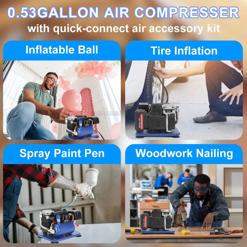 Cordless Electric Air Compressor Portable Quiet Portable Nail Gun Tool 220W Motor With Large Battery Pack Lightweight For Garage Woodworking And Car Tire Inflation Ultra Compact Design Ultimate Convenience